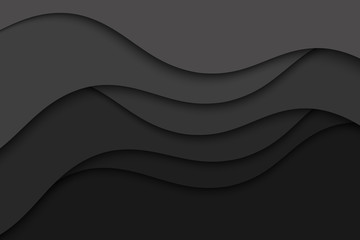 Wall Mural - Background with black waves. Abstract wavy black paper background.