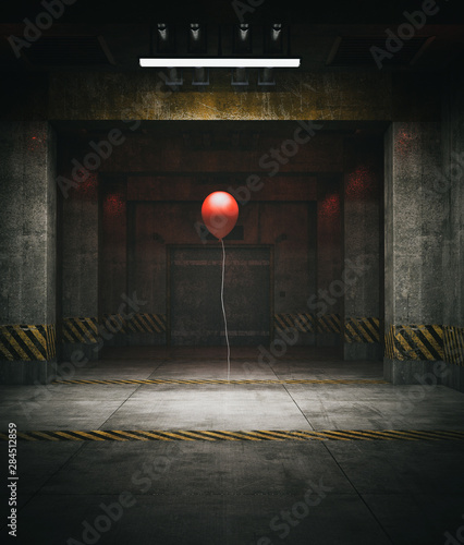 Cuadros en Lienzo Red balloon in restricted area,3d illustration