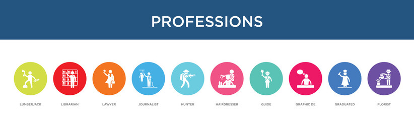 professions concept 10 colorful icons