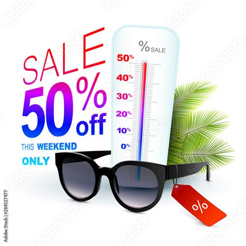Eyewear discount banner concept with thermometer and palm leaves. Vector  summer sale banner. Modern design. Fashion trendy sunglasses. - Buy this  stock vector and explore similar vectors at Adobe Stock | Adobe Stock