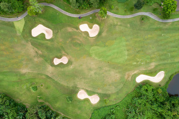 aerial view drone shot of beautiful golf course