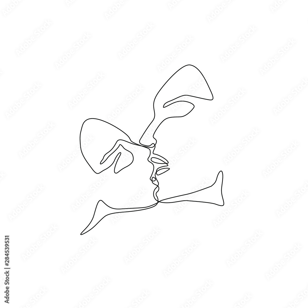 Canvas Print: line - isolated - Kissing couple continuous line drawing