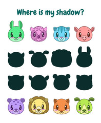 Canvas Print - Find the correct shadow. Logic game for children.