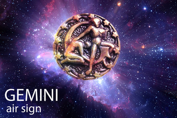 Wall Mural - zodiac sign symbol gemini over stars and galaxy like astrology concept
