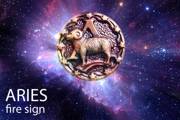 Wall Mural - zodiac sign symbol aries over stars and galaxy like astrology concept