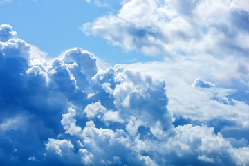 large bright blue cumulus clouds