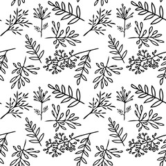 hand drawn autumn leaves seamless pattern on a white background