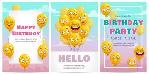 Poster - Birthday greeting card templates set. Celebration vector templates.