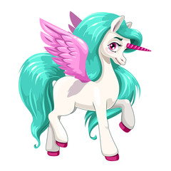 Poster - Magic pony princess. Beautiful pegasus with long blue hair.