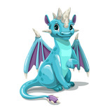 Fototapeta Dinusie - Little cute cartoon blue dragon. Isolated on white background.