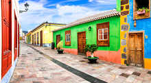 Charming Colorful Streets Of Old Colonial Town Los Llanos Di Aridane In La Palma, Canary Islands