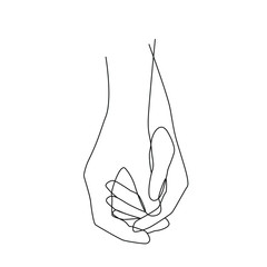 Poster - Holding hands one line drawing on white isolated background. Vector illustration