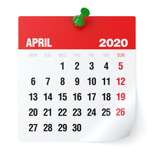 April 2020 - Calendar. Isolated On White Background. 3D Illustration
