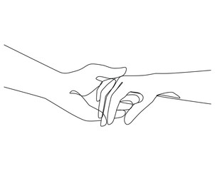 holding hands one line drawing on white isolated background. vector illustration