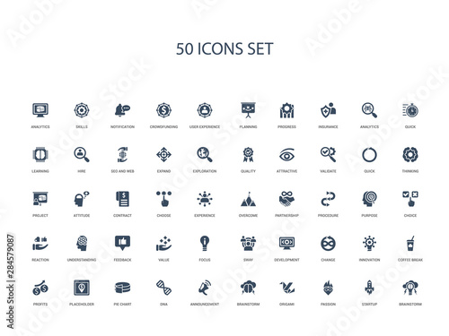 50 Filled Concept Icons Such As Brainstorm Startup Passion