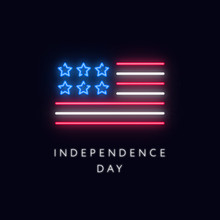 USA Independence Day Neon Banner Vector Illustration