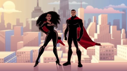 Poster - Superhero Couple Black City Day