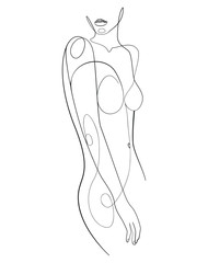 Canvas Print - Woman’s body one line drawing on white isolated background. Vector illustration