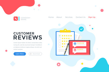 Wall Mural - customer reviews. online survey, rating stars, feedback concept. modern flat design graphic elements