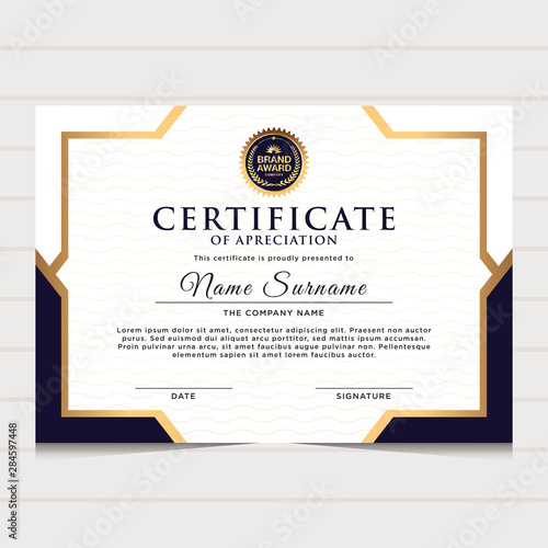 Fotomural elegant blue and gold diploma certificate template