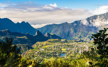 Landscape With Cilaos Town In Cirque De Cilaos, La Reunion Island