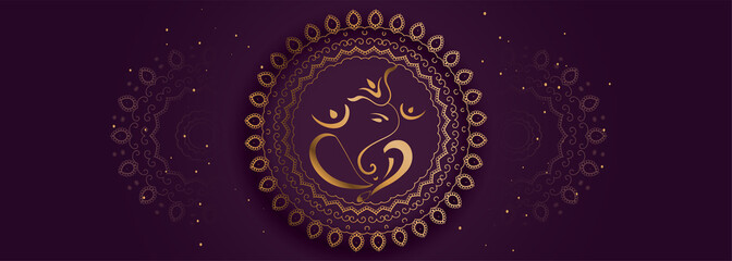 decorative lord ganesha design golden banner