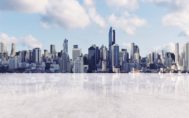 Canvas Print - Panoramic city view with empty concrete floor