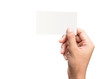 © Lemonsoup14 - Male hand holding a blank business card on a pure white background for text or design. Blank credit card templates for contact or use in business. ( Clipping path )