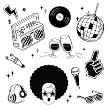 Hand Drawing Styles Disco Items. Disco Doodle