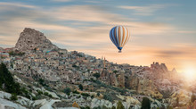 Hot Air Balloon Flying Over Spectacular Cappadocia