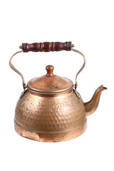 Wall Mural - ancient copper moroccan tea pot on white background