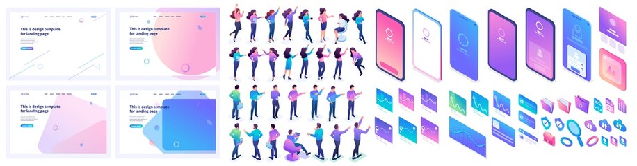 Wall Mural - large isometric set to create a landing page design. a great set for creating advertising concepts a