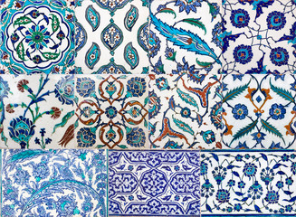 Wall Mural - Ancient Ottoman handmade turkish tiles with floral patterns