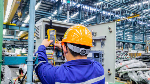 Fotomural Blur background of electrical engineer are working on factory site, Technician c