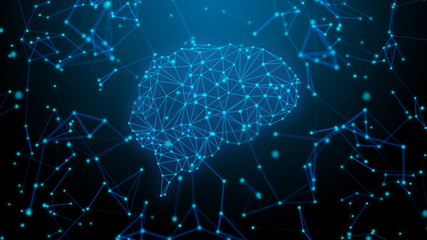 Wall Mural - brain ai connecting to futuristic with technology network in background 3d illustration rendering, a
