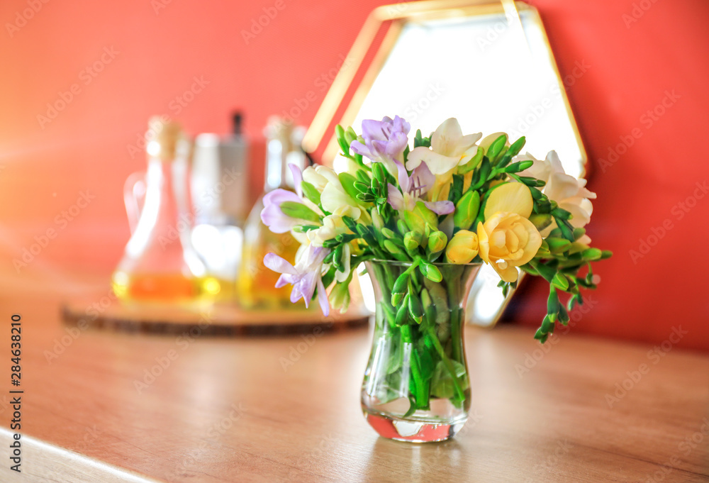 Fresh flowers on counter in kitchen