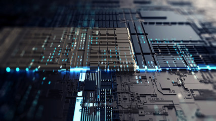 Poster - Binary code  background/Abstraction illustration binary code strings are processed by the computer's motherboard. Background from lines of binary code. Binary code data columns. Background with depth.