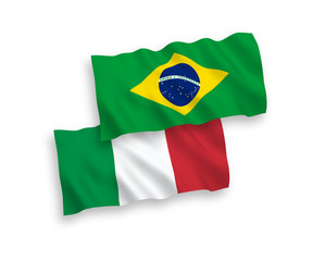 Wall Mural - Flags of Italy and Brazil on a white background