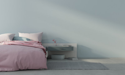 Bedroom interior with pink bed. 3d render