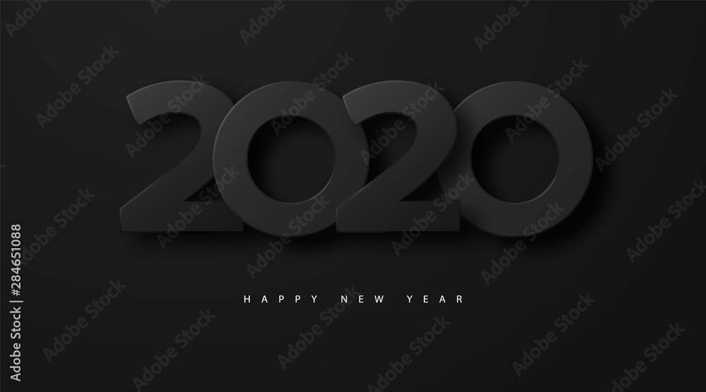 Merry Christmas and Happy new year 2020 banner with black luxury numbers and text. Festive Numbers Design. Vector illustration - obrazy, fototapety, plakaty 