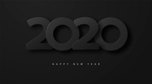 Merry Christmas And Happy New Year 2020 Banner With Black Luxury Numbers And Text. Festive Numbers Design. Vector Illustration