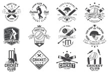 Set Of Cricket Club Badges. Vector. Concept For Shirt, Print, Stamp Or Tee. Templates For Cricket Sports Club.