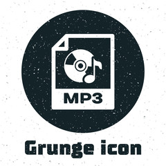 Grunge MP3 file document. Download mp3 button icon isolated on white background. Mp3 music format sign. MP3 file symbol. Vector Illustration