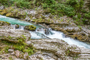 Vintgar gorge in Slovenia. Hiking in scenic valley 