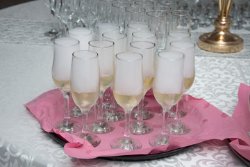 Champagne wine glasses at wedding party