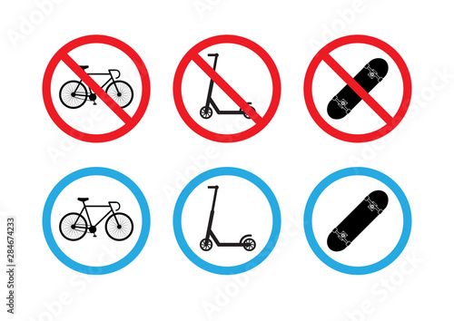 Fotomural Vector flat set collection of road signs with scooter, skateboard and bicycle is