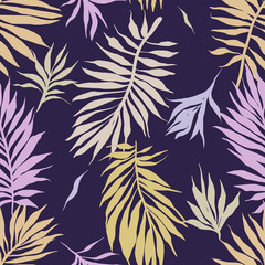 Wall Mural - Abstract tropical plants pattern. Hand drawn fantasy exotic sprigs. Seamless floral background made of herbal foliage leaves for fashion design, textile, fabric and wallpaper.