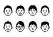 Set of young men faces on white background. Vector illustration.