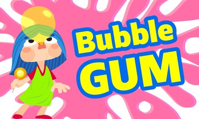 Poster - Girl bubble gum concept banner. Cartoon illustration of girl bubble gum vector concept banner for web design