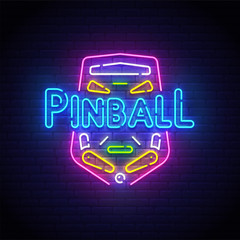 Wall Mural - Pinball neon sign, bright signboard, light banner. Pinball logo neon, emblem. Vector illustration